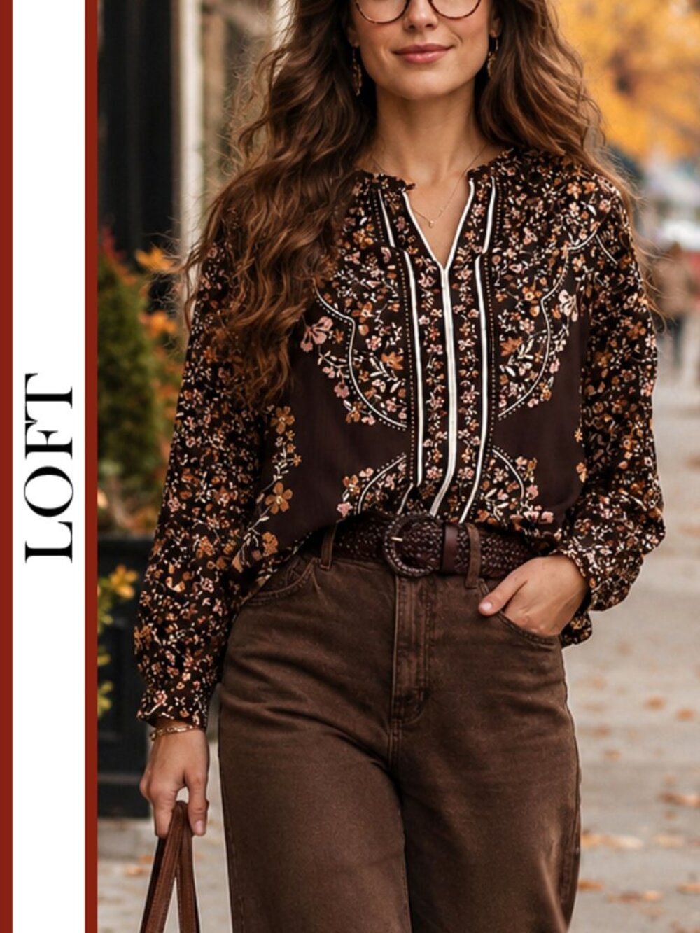 LOFT | Floral Split Neck Blouse